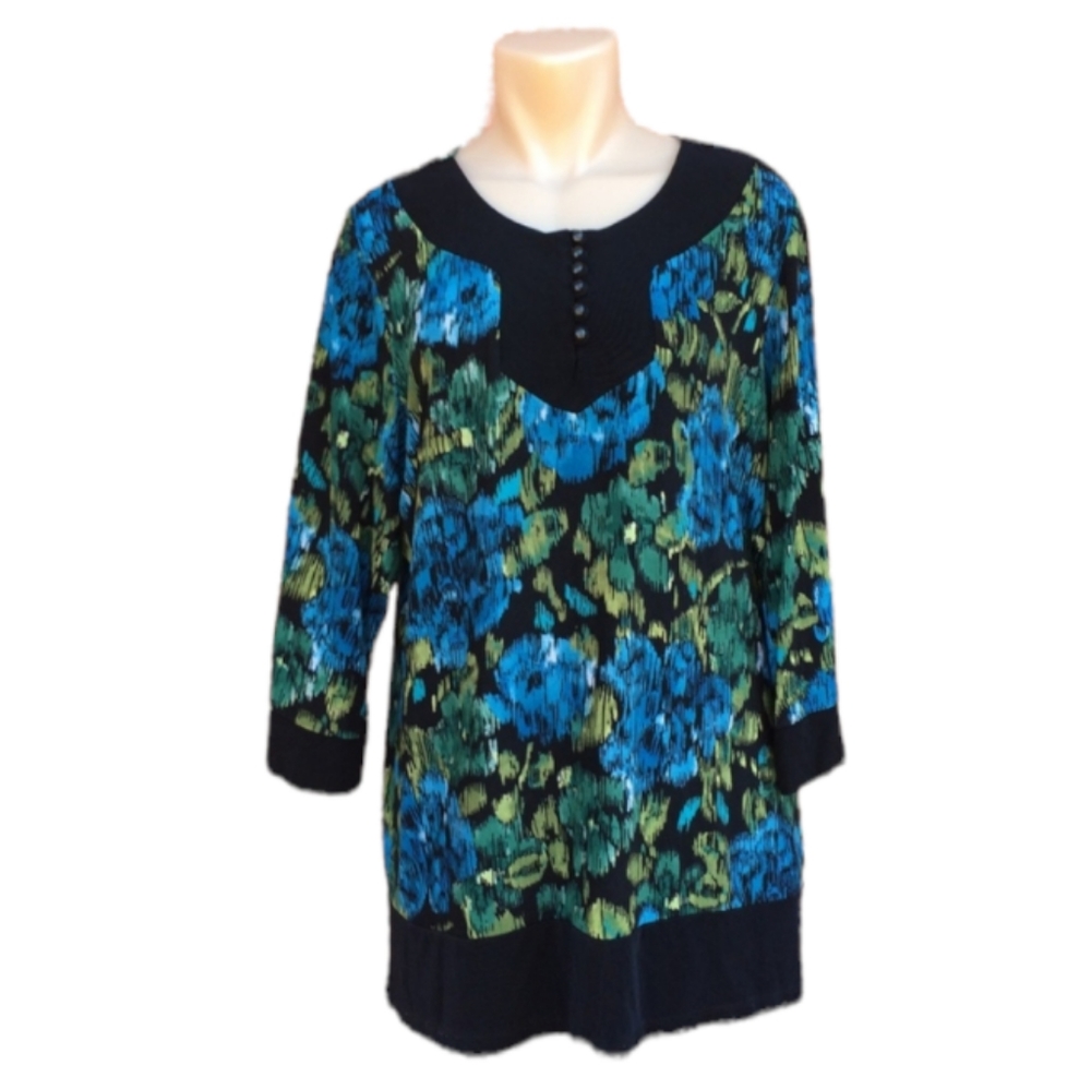 Choices Woman Abstract Floral Blue Green Stretchy